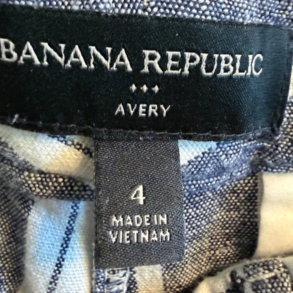 Banana Republic Avery Pants Womens 4 Blue White Striped Linen Blend 459709-00